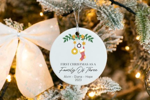 First Christmas As A Family Of Three Ornament, Personalized Ornament, Baby's First Christmas Ornament, Custom Family Christmas Ornament