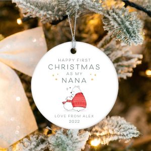 Personalised Baby's First Christmas Decoration | Keepsake Christmas Bauble Gift Ceramic Ornament | Christmas As Grandparents Bauble