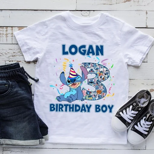 Personalized Stitch 3rd Birthday Boy Shirt Custom Name and Age Edition for Stitch Birthday Party