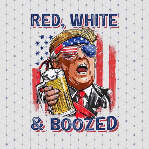 Cheers to the 4th of July: Red White and Booze PNG with Funny Trump Drinking Beer