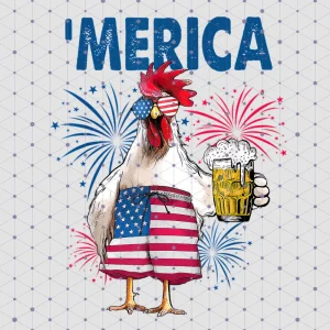 Cluckin' Patriotic Party: Funny 4th of July Chicken Drinking Beer PNG