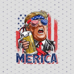 Patriotic Merica Party: Funny Trump Drinking Beer on 4th of July PNG Instant Digital Download