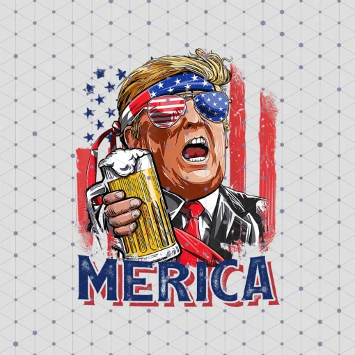 Patriotic Merica Party: Funny Trump Drinking Beer on 4th of July PNG Instant Digital Download