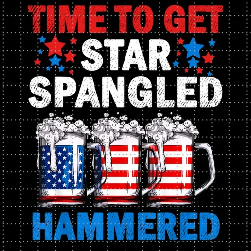 Vintage Retro 4th of July Brew: Star Spangled Hammered Beer PNG