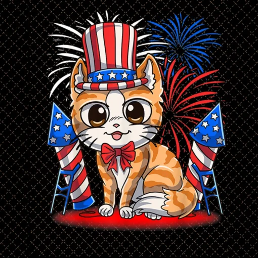 Let's Pawty png, Patriotic Cat png, 4th Of July png, American Flag png, Fireworks png, Patriotic png, Kitty Png/Sublimation Printing/Instant Download