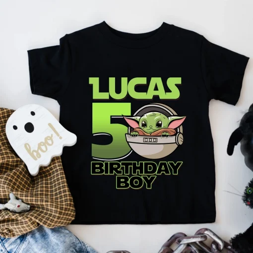 Personalized Star Wars Birthday Shirt baby yoda theme for 5th Boys' Birthday