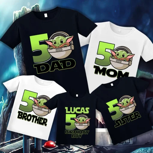 Personalized Star Wars Birthday Shirt baby yoda theme for 5th Boys' Birthday