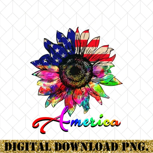 4th of July Sunflower Splendor: American Flag Sublimation Design Download