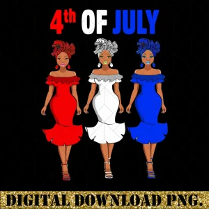 Vibrant 4th of July Tribute: Afro Women Patriotic Sublimation PNG