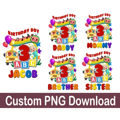 Cocomelon Family Congratulations Jacob 3rd Birthday Digital File Bundle