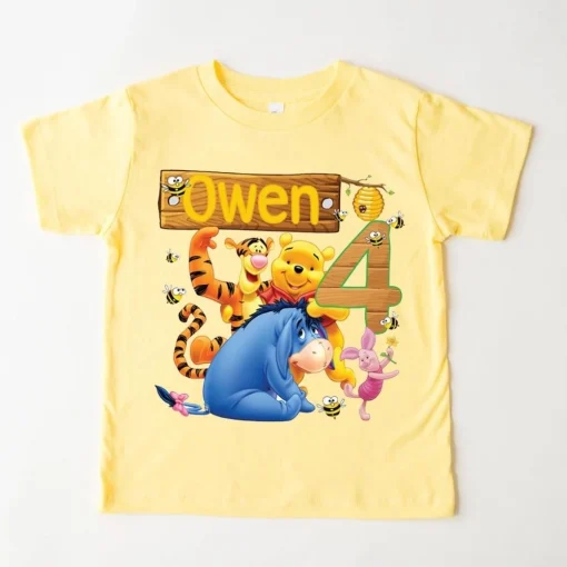 Personalized Winnie the Pooh 4th Birthday Shirt Custom Name and Age Edition