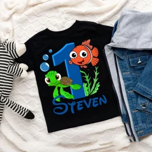 Personalized Finding Nemo and Dory Birthday Shirt Disney Turtle Shirt for Kids