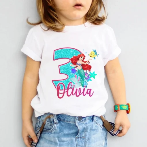 Personalized Ariel Family 3rd Girls Birthday Shirt