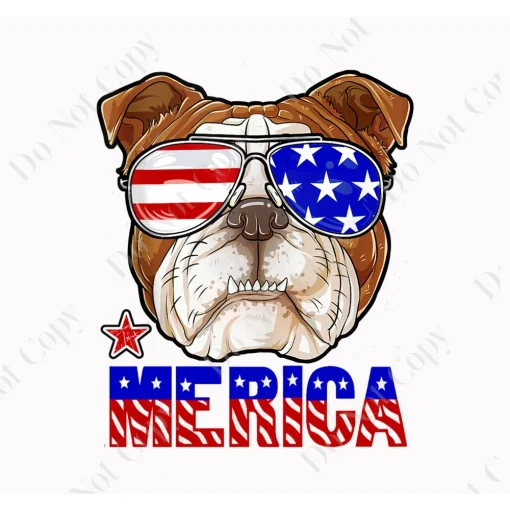 English Bulldog 4th of July Merica American Flag PNG File