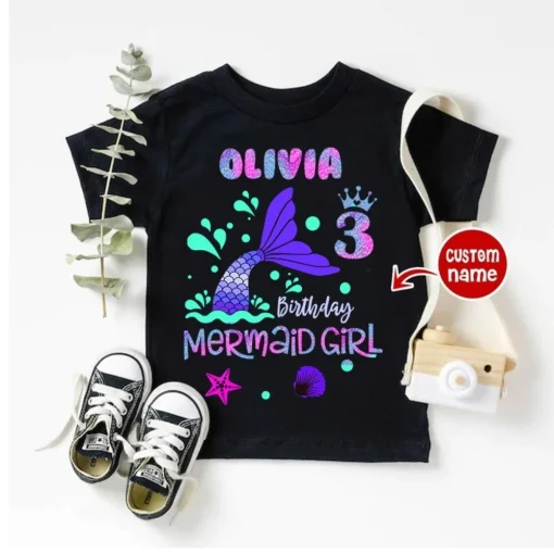 Personalized Little Mermaid Birthday Shirt Custom Matching Family