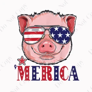 4th of July Pig PNG, Patriotic Pig Sunglasses Sublimation Design