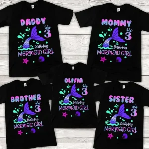 Personalized Little Mermaid Birthday Shirt Custom Matching Family