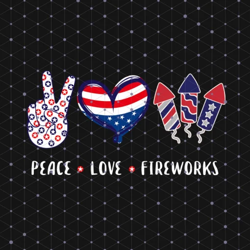 Radiant 4th of July Bliss: Peace, Love, and Fireworks Sublimation PNG