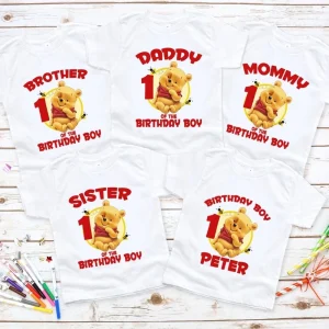 Personalized Pooh Bear 1st Birthday Family Matching Shirt