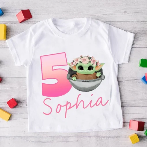 Personalised Baby Yoda Birthday shirt Preschool Kids