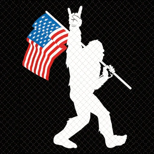 Bigfoot Rock and Roll USA Flag for Sasquatch Believers Png