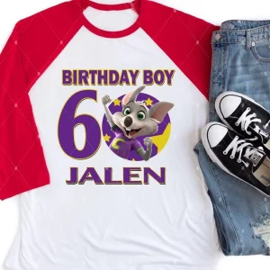 Chuck E Cheese Birthday Shirt 3/4 Sleeve Raglan For Adult Kid