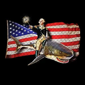 Washington Riding Shark Funny July 4th Firework American Flag Png Digital Sublimation Download