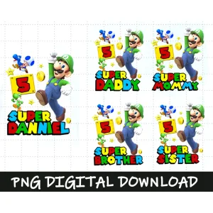 Super Mario's Family Congratulations: Daniel's 5th Birthday Boy's Digital File Extravaganza