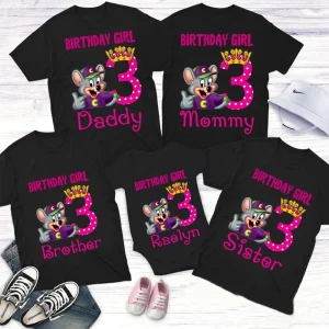 Personalized Chuck E Cheese 3rd Birthday Girl Shirt For Family Party