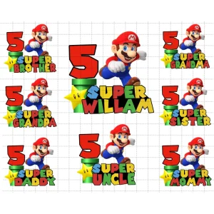 Super Mario's 5th Birthday Boy Family Congratulations: Digital File Collection