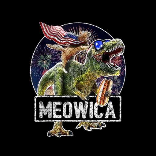 Funny Meowica Cat Dinosaur 4th Of July Patriotic Firework Saurus