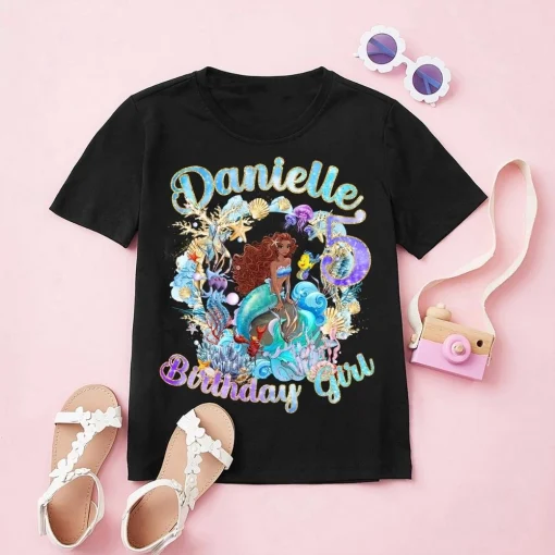 Personalized Little Mermaid 6th Birthday Shirt Black Ariel Edition