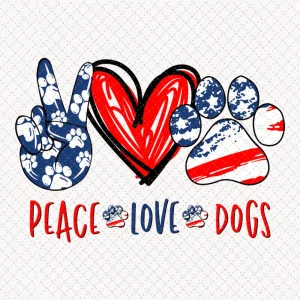 4th of July Canine Celebration: Peace Love Dogs & American Flag PNG