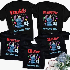 Personalized Stitch 4th Birthday Shirt Family Matching Edition for Boys