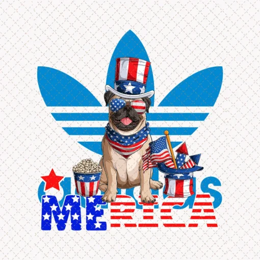 Patriotic Pug Celebration: 4th of July Elements and Memorial Day PNG