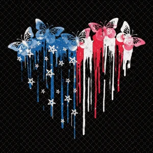 Fluttering Patriotism: 4th of July Butterfly Heart Sublimation PNG