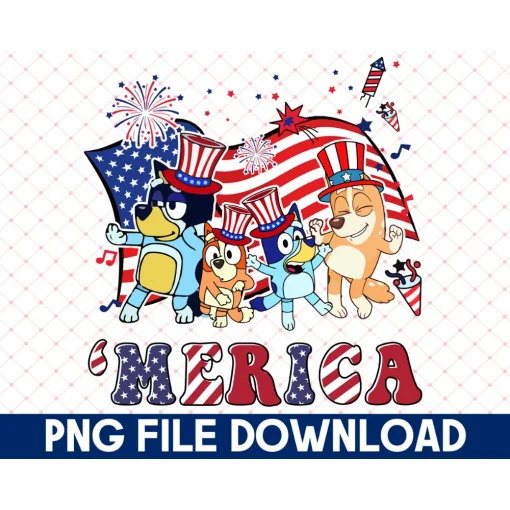 Bluey and Bingo Patriotic PNG Digital File