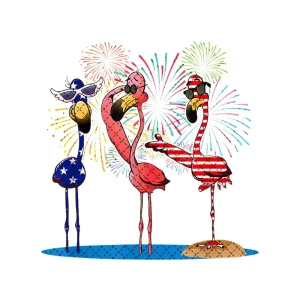 Flamingo Flair: 4th of July Sublimation Design - American Flag PNG
