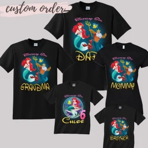 Personalized The Little Mermaid Birthday Shirt Family Set with Custom Name and Age