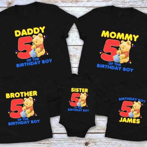 Personalized Winnie the Pooh 5th Birthday Shirt Family Matching Edition