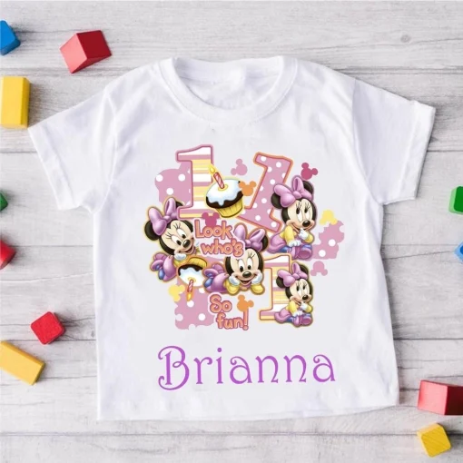 Personalized Minnie Mickey Mouse 1st Birthday Shirt For Baby Girls