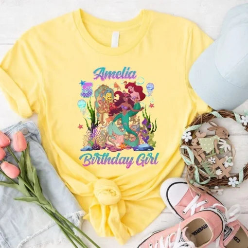 Personalized Black Little Mermaid Birthday Shirt Princess Ariel