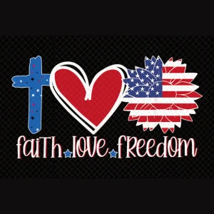 Faith Love Freedom Png, Patriotic Sunflower Cross Digital Sublimation Design Memorial Day, July 4, 4th of July, American Flag PNG