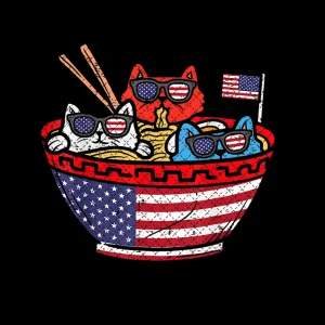 Cats Ramen Anime American Flag USA Funny 4th Of July Png Digital Download