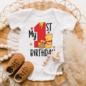 Personalized Pooh Bear Family Matching Birthday Shirt for 1st Birthday Celebration