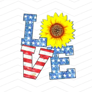 4th of July Love Blossom: American Patriotic Sunflower Flag PNG