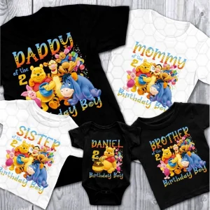 Personalized Winnie The Pooh 2nd Birthday Shirt Pooh Bear Family with Eeyore and Tiger