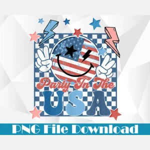 Retro 4th of July Smiley Face USA Flag PNG Digital Download