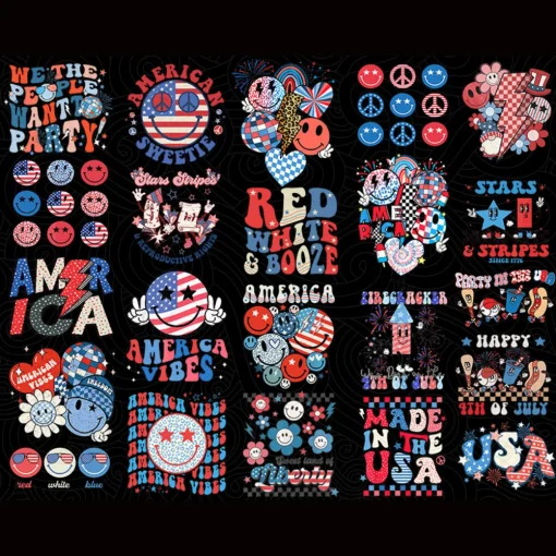 Retro 4th of July American Mama Babe Png Bundle