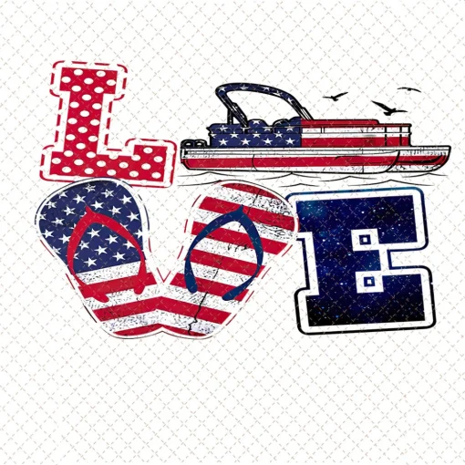 Love Pontoon Boat PNG, Happy 4th Of July Tshirt, Boating PNG, Sublimation Printing, Digital Download